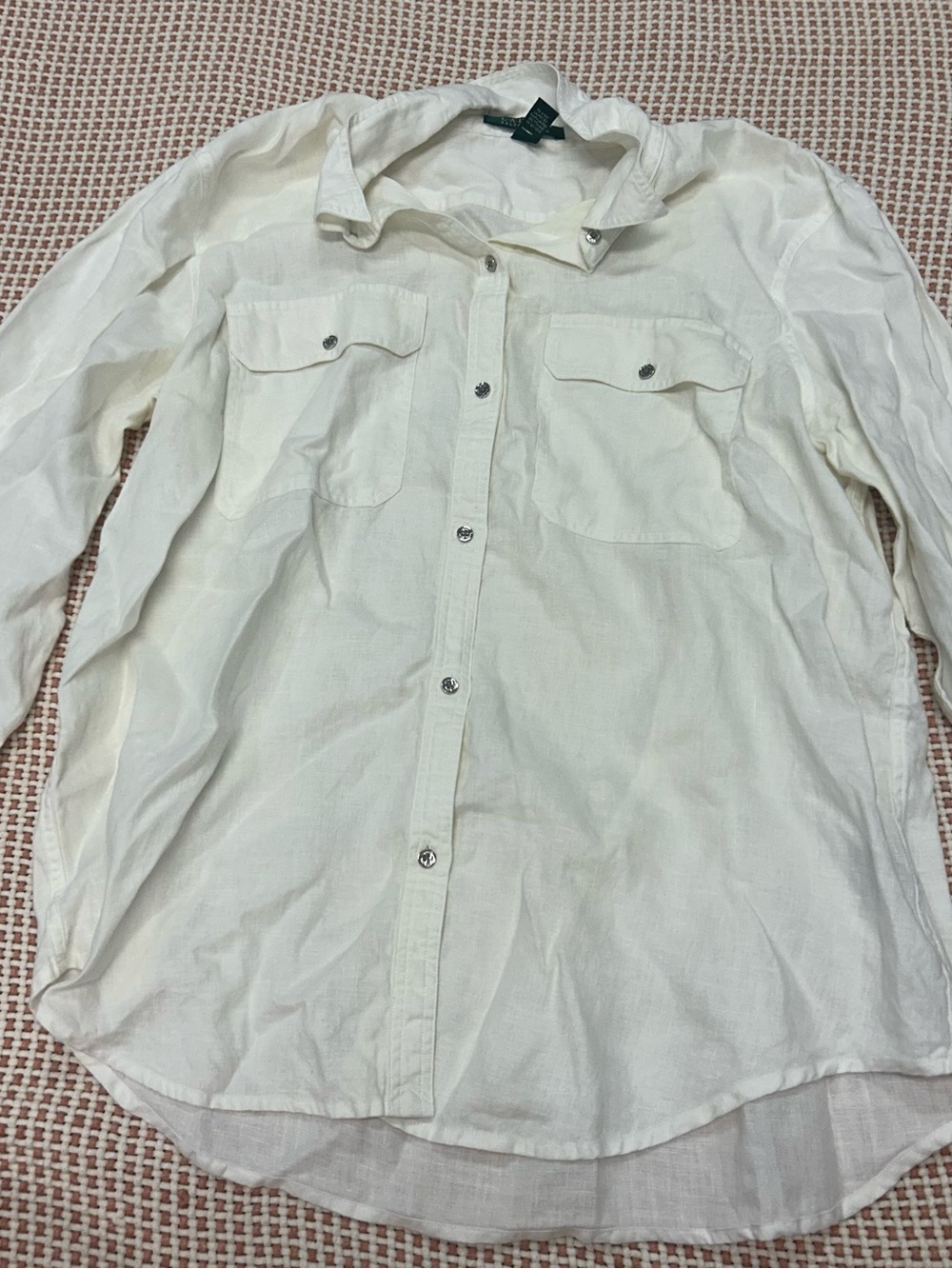 Lauren Ralph Lauren Size XL 100% Linen Button up Long Sleeve Blouse Top in Cream